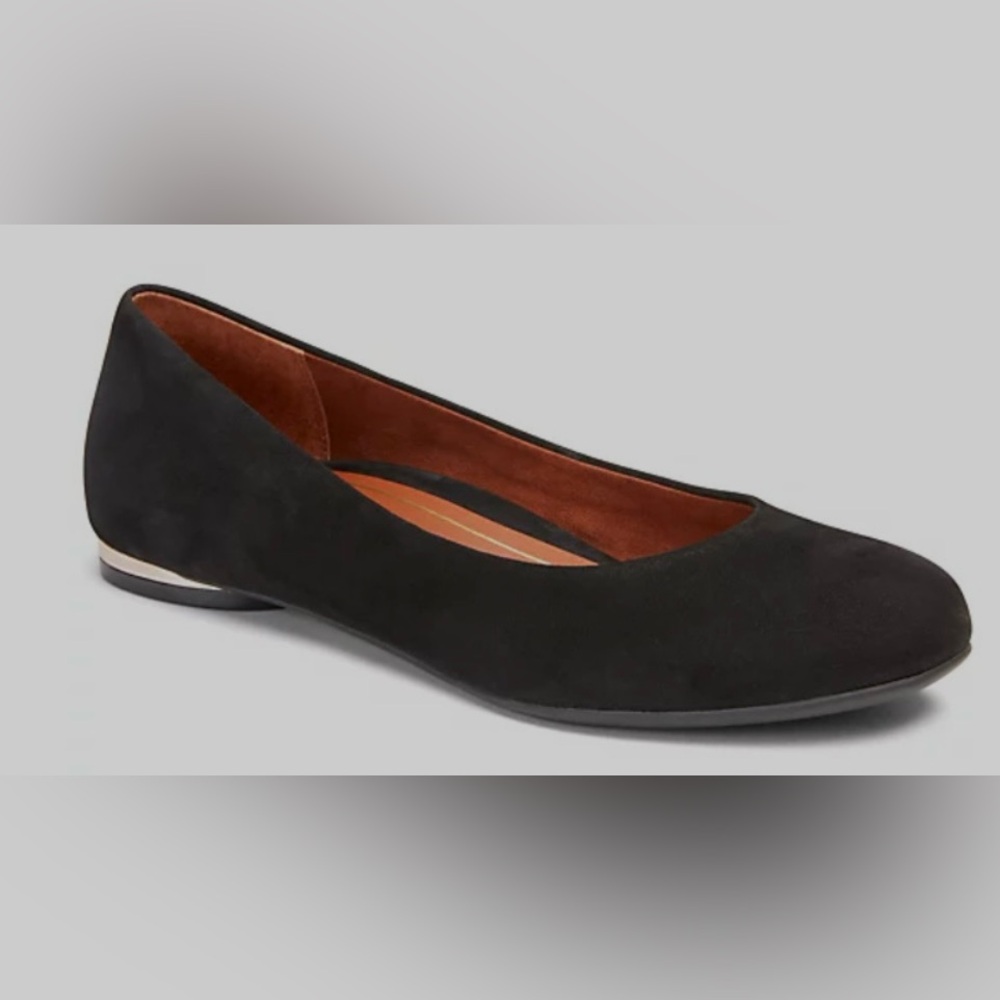 Vionic suede, close, toe ballet slippers with metallic heel